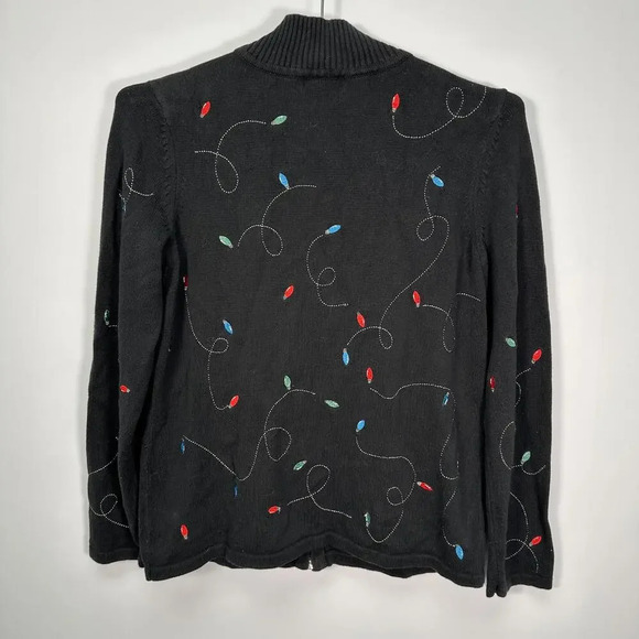 Vintage Christopher & Banks Black‎ Christmas Lights Sweater M - Picture 3 of 3